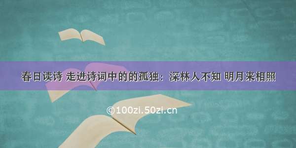 春日读诗 走进诗词中的的孤独：深林人不知 明月来相照