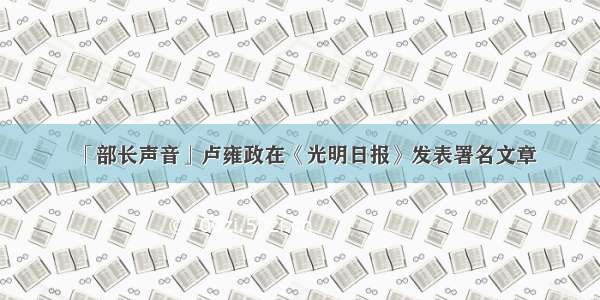 「部长声音」卢雍政在《光明日报》发表署名文章