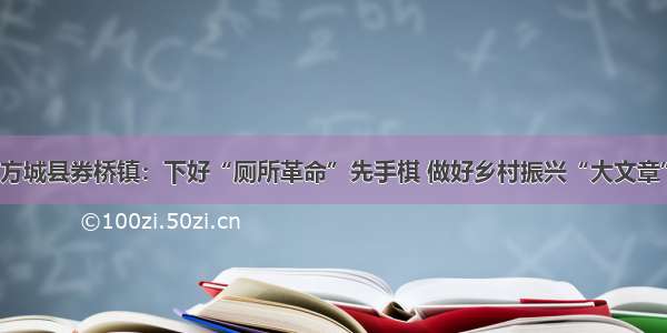 方城县券桥镇：下好“厕所革命”先手棋 做好乡村振兴“大文章”