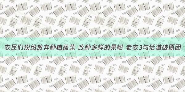 农民们纷纷放弃种植蔬菜 改种多样的果树 老农3句话道破原因