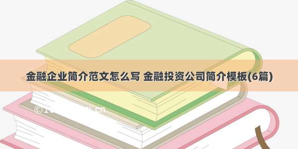 金融企业简介范文怎么写 金融投资公司简介模板(6篇)