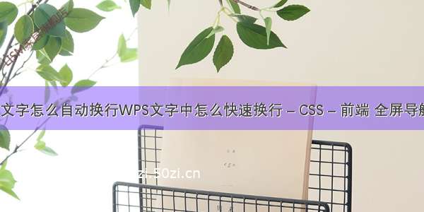 wps文字怎么自动换行WPS文字中怎么快速换行 – CSS – 前端 全屏导航css