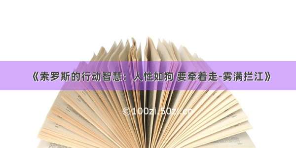 《索罗斯的行动智慧：人性如狗 要牵着走-雾满拦江》