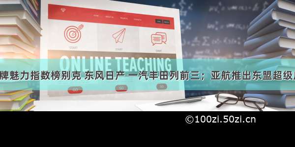 主流车品牌魅力指数榜别克 东风日产 一汽丰田列前三；亚航推出东盟超级应用平台 |