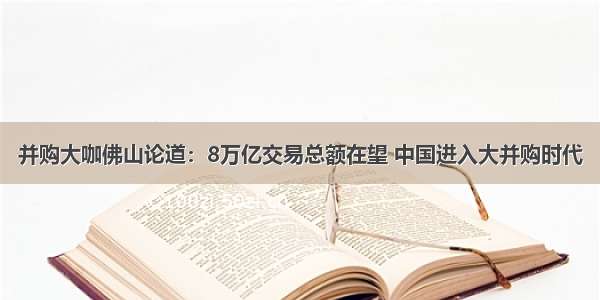 并购大咖佛山论道：8万亿交易总额在望 中国进入大并购时代