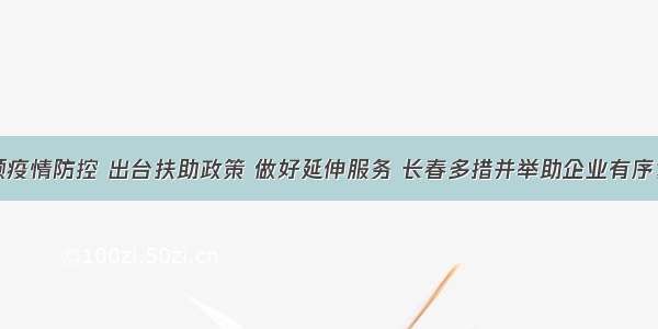 兼顾疫情防控 出台扶助政策 做好延伸服务 长春多措并举助企业有序复工