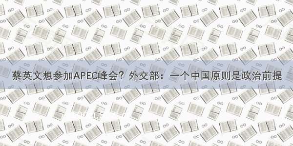 蔡英文想参加APEC峰会？外交部：一个中国原则是政治前提