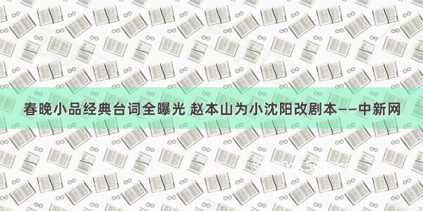 春晚小品经典台词全曝光 赵本山为小沈阳改剧本——中新网