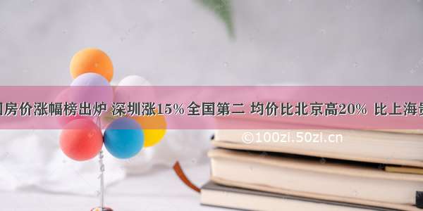 上半年全国房价涨幅榜出炉 深圳涨15%全国第二 均价比北京高20% 比上海贵36% 江苏