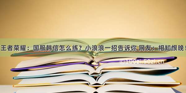 王者荣耀：国服韩信怎么练？小浪浪一招告诉你 网友：相知恨晚！