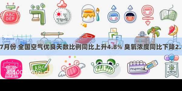 1-7月份 全国空气优良天数比例同比上升4.8% 臭氧浓度同比下降2.1%