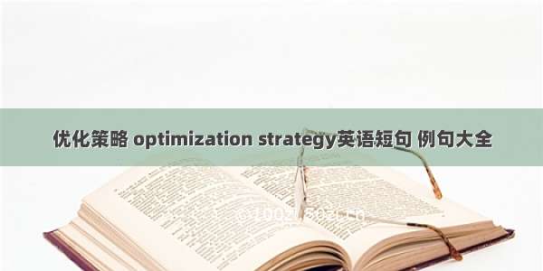 优化策略 optimization strategy英语短句 例句大全