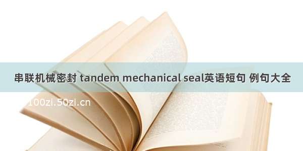 串联机械密封 tandem mechanical seal英语短句 例句大全