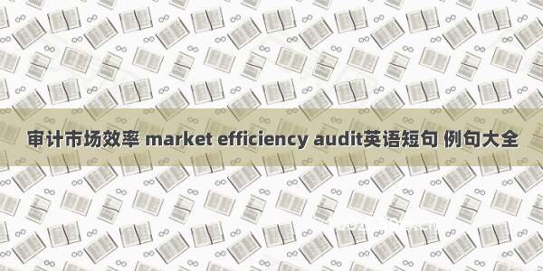 审计市场效率 market efficiency audit英语短句 例句大全
