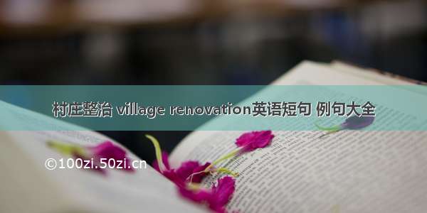 村庄整治 village renovation英语短句 例句大全