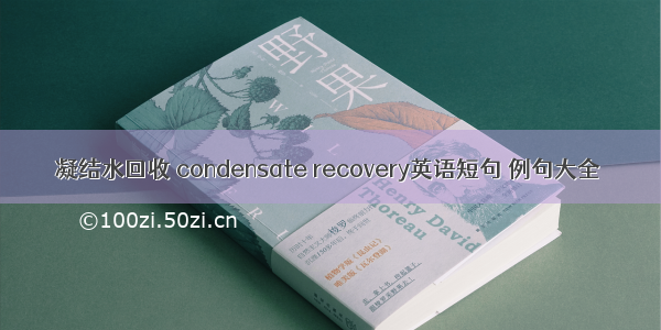 凝结水回收 condensate recovery英语短句 例句大全