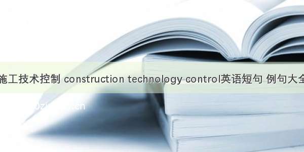 施工技术控制 construction technology control英语短句 例句大全