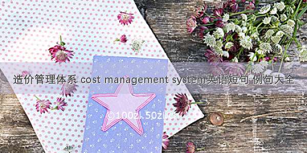 造价管理体系 cost management system英语短句 例句大全
