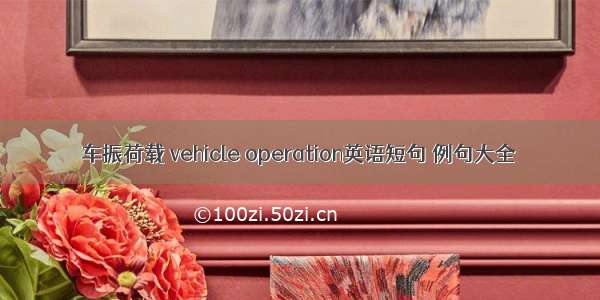 车振荷载 vehicle operation英语短句 例句大全