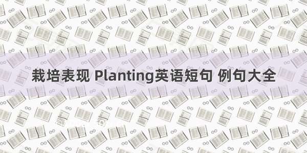 栽培表现 Planting英语短句 例句大全