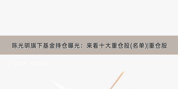 陈光明旗下基金持仓曝光：来看十大重仓股(名单)|重仓股