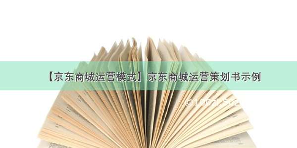 【京东商城运营模式】京东商城运营策划书示例