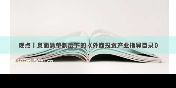 观点丨负面清单制度下的《外商投资产业指导目录》