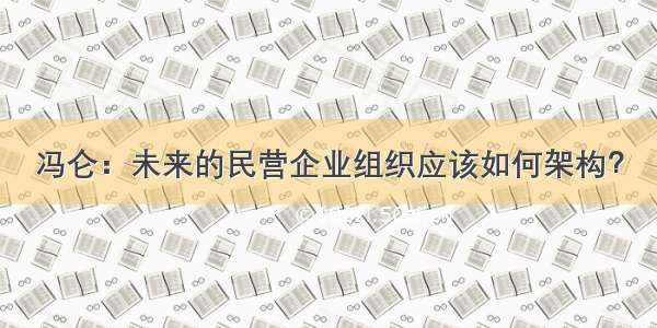 冯仑：未来的民营企业组织应该如何架构？