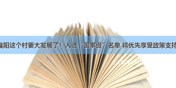 襄阳这个村要大发展了！入选“国家级”名单 将优先享受政策支持！