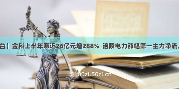 【渝股看台】金科上半年赚近26亿元增288%  涪陵电力涨幅第一主力净流入长安汽车