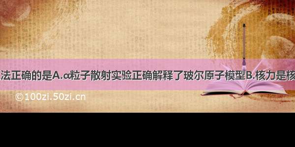 单选题以下说法正确的是A.α粒子散射实验正确解释了玻尔原子模型B.核力是核子间的库仑力