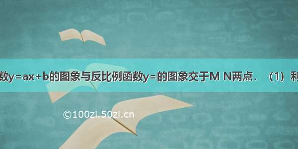 如图 一次函数y=ax+b的图象与反比例函数y=的图象交于M N两点．（1）利用图中条件 