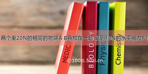 如图甲所示 两个重20N的相同的物块A B叠放在一起 受到10N的水平推力F1的作用 在水