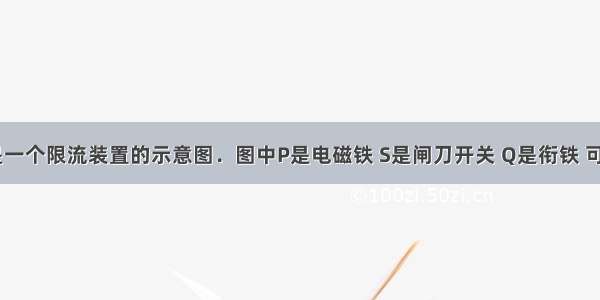 如图所示是一个限流装置的示意图．图中P是电磁铁 S是闸刀开关 Q是衔铁 可绕O轴转动