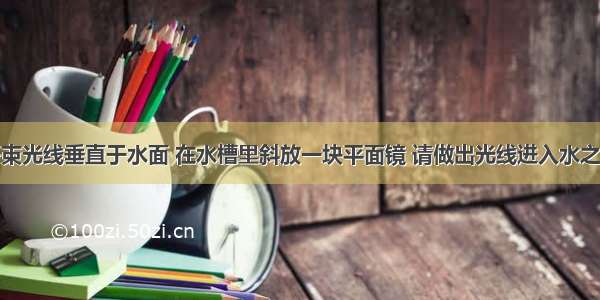 如图所示 一束光线垂直于水面 在水槽里斜放一块平面镜 请做出光线进入水之后的光路图．