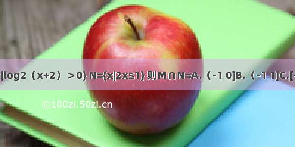 已知集合M={x|log2（x+2）＞0} N={x|2x≤1} 则M∩N=A.（-1 0]B.（-1 1]C.[-1 0）D.[0 +∞）