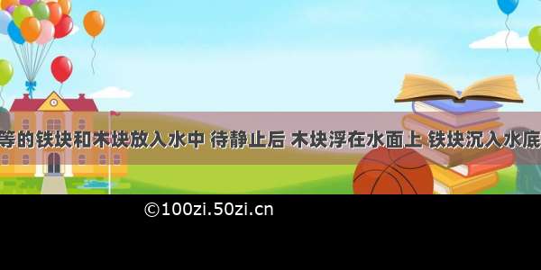 将质量相等的铁块和木块放入水中 待静止后 木块浮在水面上 铁块沉入水底 就此现象