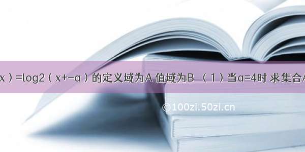 已知函数f（x）=log2（x+-a）的定义域为A 值域为B．（1）当a=4时 求集合A；（2）设I