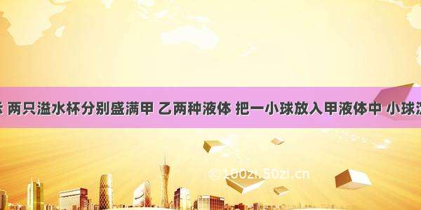 如图所示 两只溢水杯分别盛满甲 乙两种液体 把一小球放入甲液体中 小球沉入杯底 