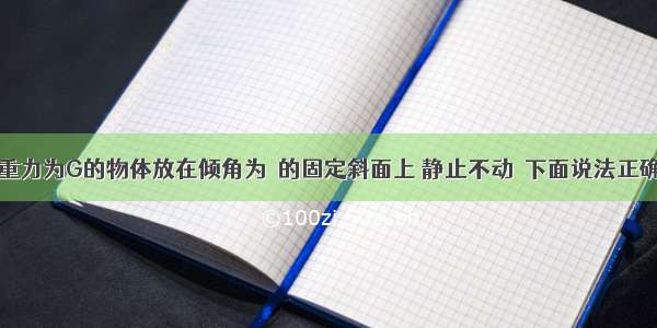 如图所示 重力为G的物体放在倾角为θ的固定斜面上 静止不动．下面说法正确的是A.物