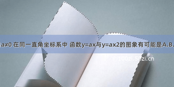 已知a≠0 在同一直角坐标系中 函数y=ax与y=ax2的图象有可能是A.B.C.D.