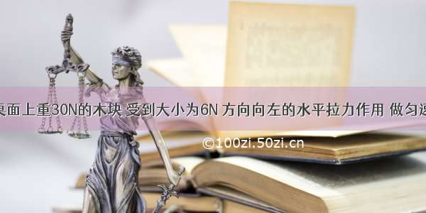 放在水平桌面上重30N的木块 受到大小为6N 方向向左的水平拉力作用 做匀速直线运动