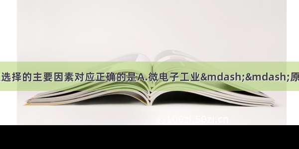 单选题下列工业区位选择的主要因素对应正确的是A.微电子工业——原料导向型B.音响装配