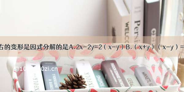 下列各式从左到右的变形是因式分解的是A.2x-2y=2（x-y）B.（x+y）（x-y）=x2-y2C.x2+2