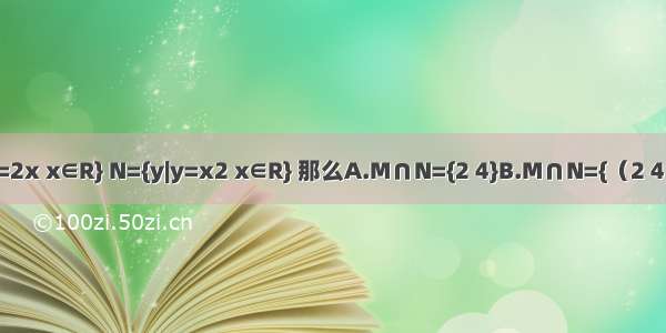 已知集合M={y|y=2x x∈R} N={y|y=x2 x∈R} 那么A.M∩N={2 4}B.M∩N={（2 4）}C.M=ND.M?N