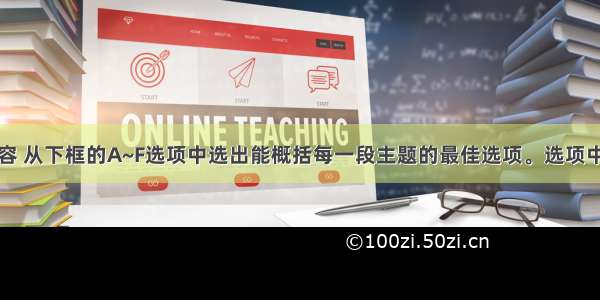 根据短文内容 从下框的A~F选项中选出能概括每一段主题的最佳选项。选项中有一项为多