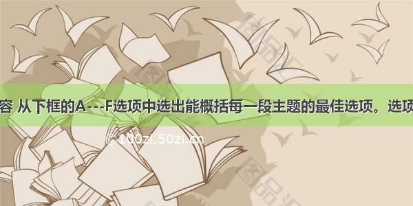 根据短文内容 从下框的A---F选项中选出能概括每一段主题的最佳选项。选项中有一项为