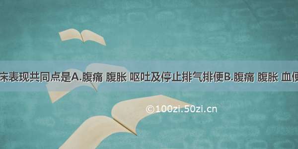 肠梗阻临床表现共同点是A.腹痛 腹胀 呕吐及停止排气排便B.腹痛 腹胀 血便及呕吐C.