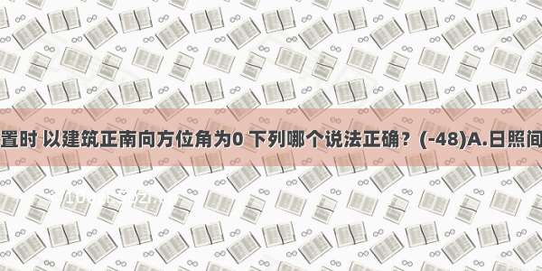 在住宅布置时 以建筑正南向方位角为0 下列哪个说法正确？(-48)A.日照间距不随建