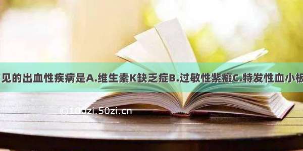 小儿时期最常见的出血性疾病是A.维生素K缺乏症B.过敏性紫癜C.特发性血小板减少性紫癜D